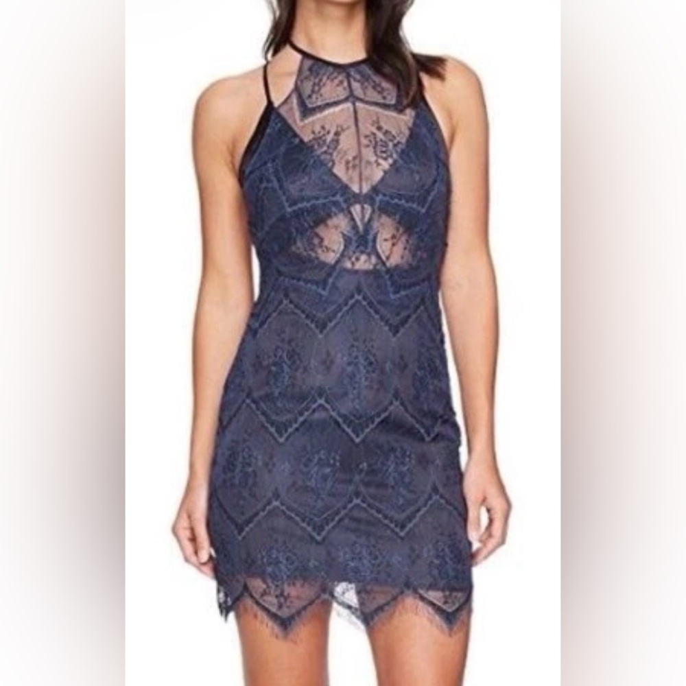 Free People Nothing Like This navy Lace Minidress Sz 2